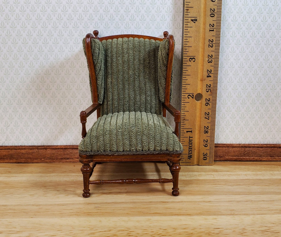 JBM Dollhouse Chair Armchair Forest Green & Walnut 1:12 Scale Furniture - MiniatureCrush