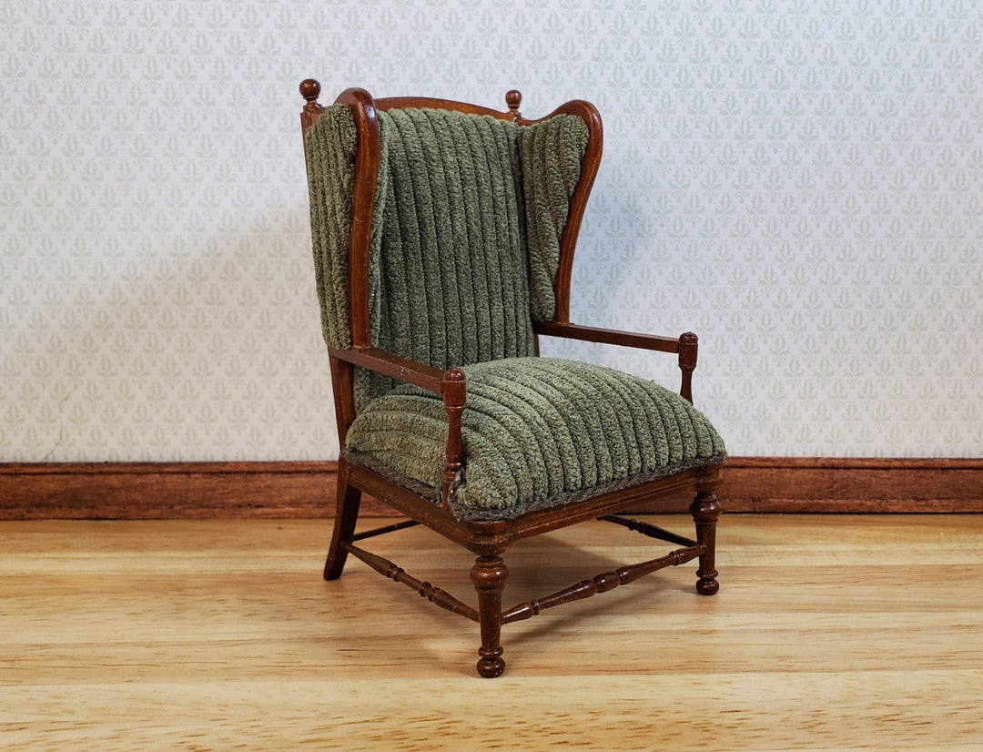 JBM Dollhouse Chair Armchair Forest Green & Walnut 1:12 Scale Furniture - MiniatureCrush