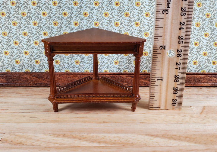 JBM Dollhouse Corner Side Table Round Walnut Finish 1:12 Scale Furniture - Miniature Crush