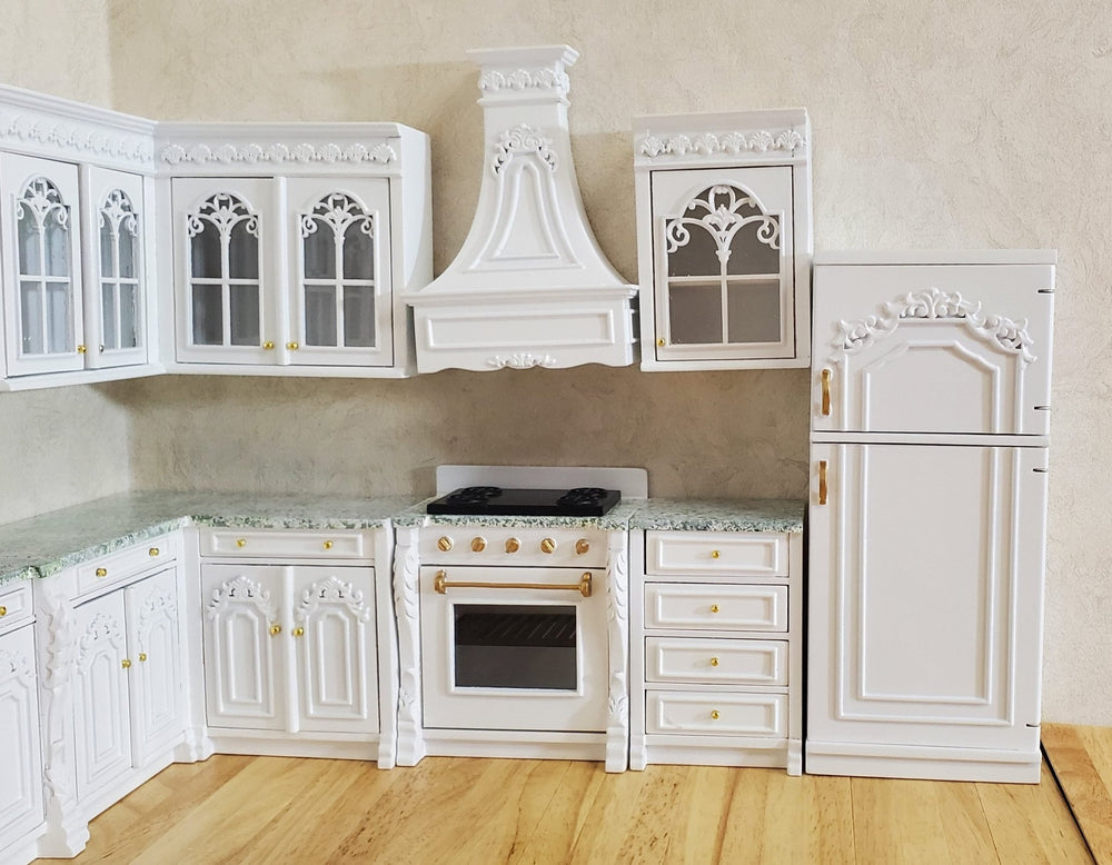 JBM Dollhouse Deluxe Kitchen Set 12 Pcs Stove Sink Cupboards Fridge White 1:12 - MiniatureCrush