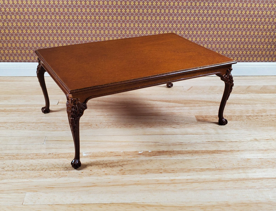 JBM Dollhouse Dining Table Queen Anne Style 1:12 Scale Furniture Walnut Finish - MiniatureCrush