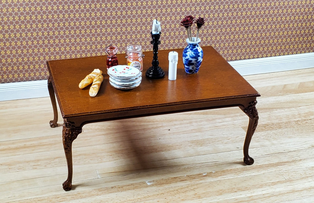 JBM Dollhouse Dining Table Queen Anne Style 1:12 Scale Furniture Walnut Finish - MiniatureCrush