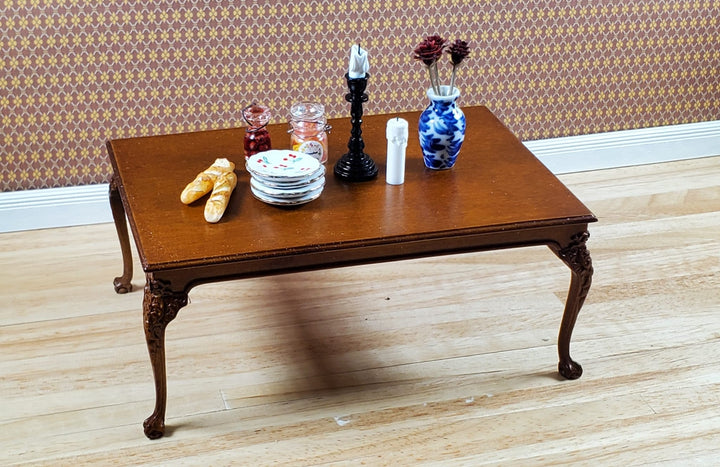 JBM Dollhouse Dining Table Queen Anne Style 1:12 Scale Furniture Walnut Finish - MiniatureCrush