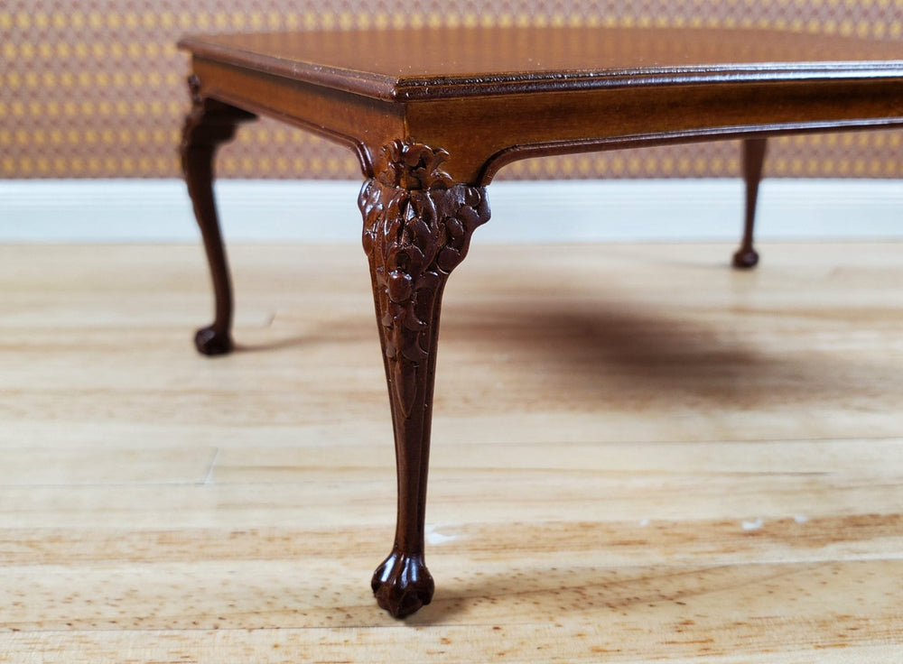 JBM Dollhouse Dining Table Queen Anne Style 1:12 Scale Furniture Walnut Finish - MiniatureCrush