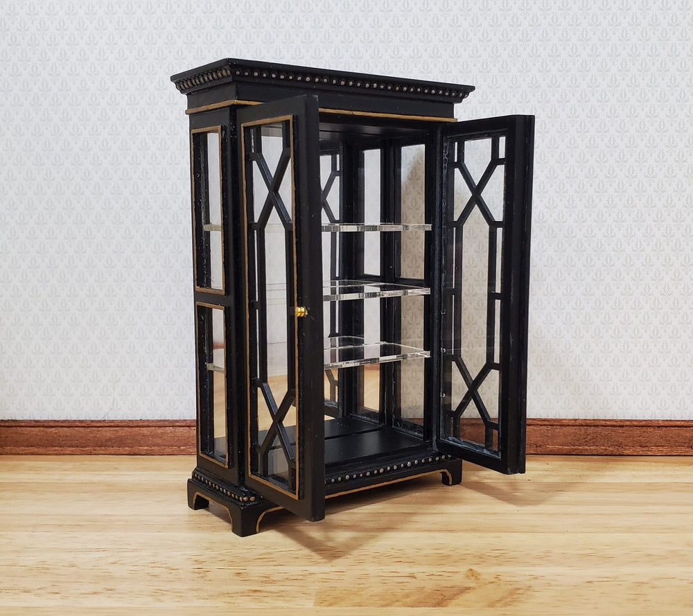 JBM Dollhouse Display Cabinet Black & Gold 1:12 Scale Miniature Furniture - MiniatureCrush