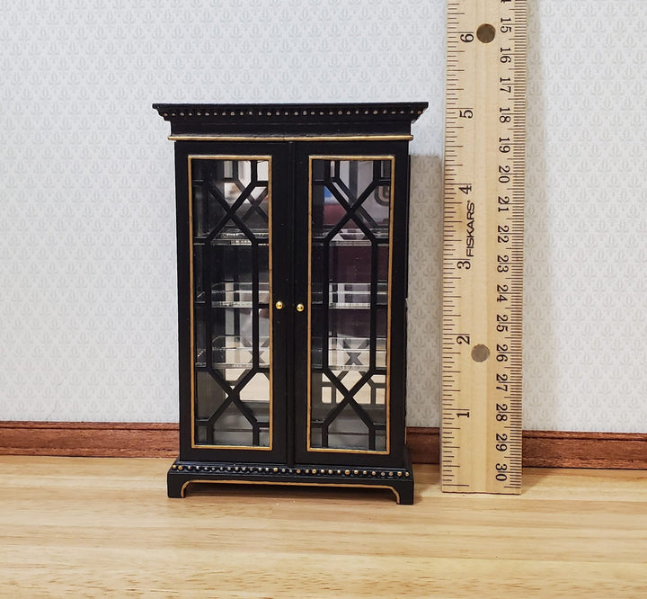 JBM Dollhouse Display Cabinet Black & Gold 1:12 Scale Miniature Furniture - MiniatureCrush