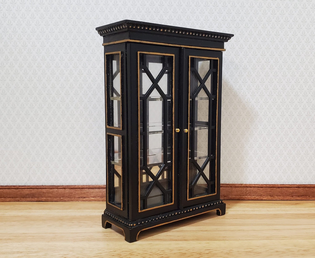JBM Dollhouse Display Cabinet Black & Gold 1:12 Scale Miniature Furniture - MiniatureCrush