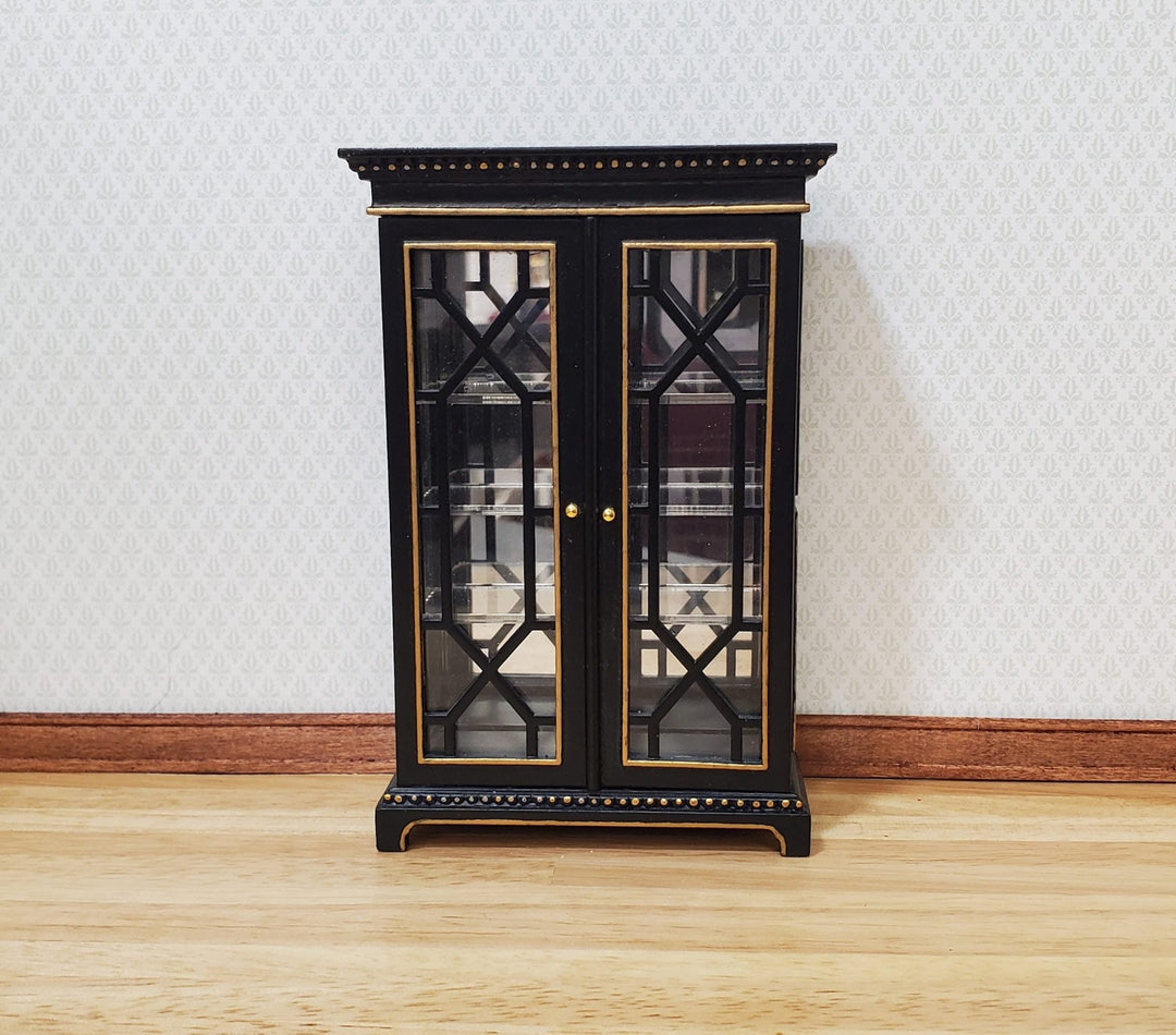 JBM Dollhouse Display Cabinet Black & Gold 1:12 Scale Miniature Furniture - MiniatureCrush