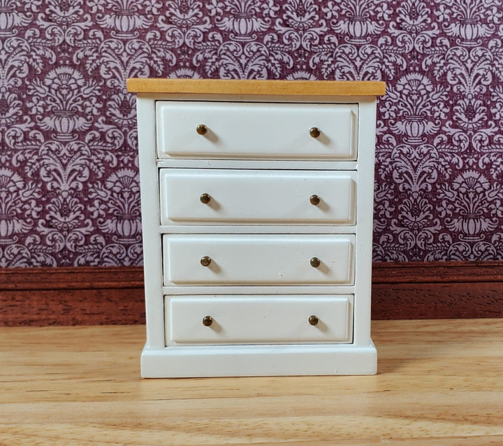 JBM Dollhouse Dresser 4 Drawer White with Oak Top1:12 Scale Miniature Furniture - Miniature Crush