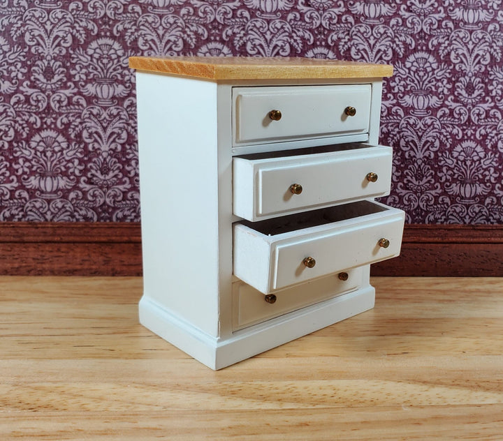 JBM Dollhouse Dresser 4 Drawer White with Oak Top1:12 Scale Miniature Furniture - Miniature Crush