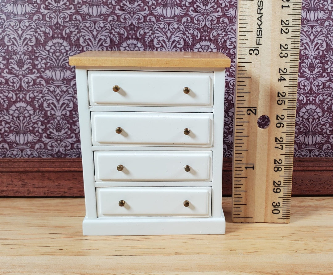 JBM Dollhouse Dresser 4 Drawer White with Oak Top1:12 Scale Miniature Furniture - Miniature Crush