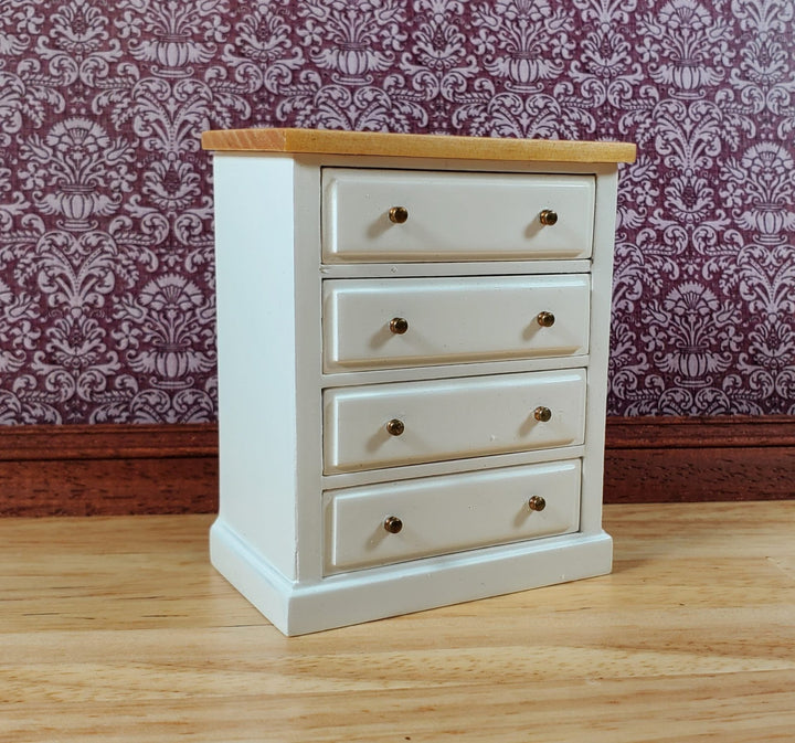 JBM Dollhouse Dresser 4 Drawer White with Oak Top1:12 Scale Miniature Furniture - Miniature Crush