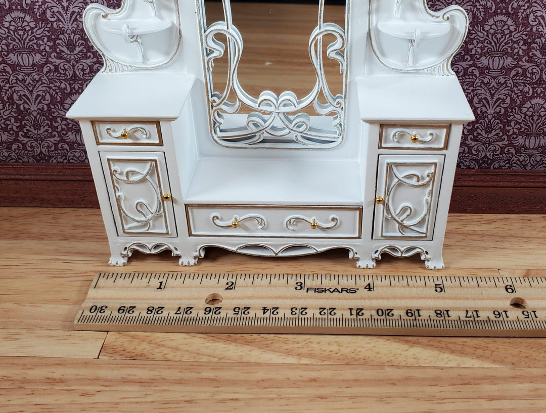 JBM Dollhouse Dressing Table with Mirror Art Nouveau Style 1:12 Scale White Gold - Miniature Crush