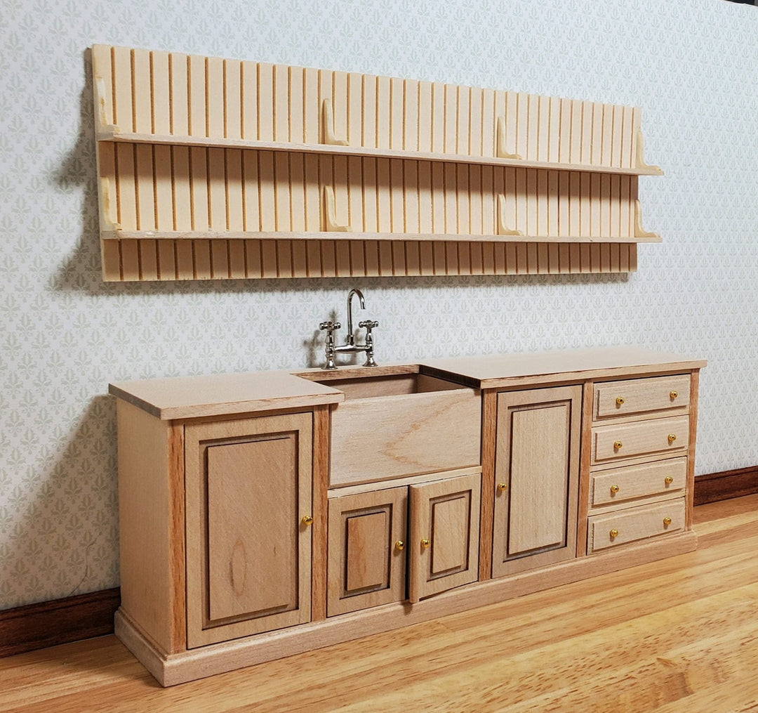 JBM Dollhouse Kitchen Sink & Plate Shelf Farmhouse Style Unfinished 1:12 Scale - MiniatureCrush