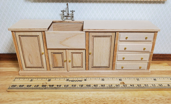 JBM Dollhouse Kitchen Sink & Plate Shelf Farmhouse Style Unfinished 1:12 Scale - MiniatureCrush