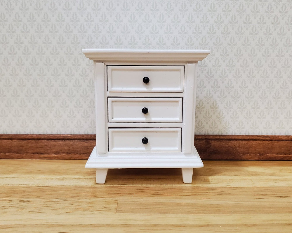 JBM Dollhouse Nightstand White Country Farmhouse Style 1:12 Scale Furniture - MiniatureCrush