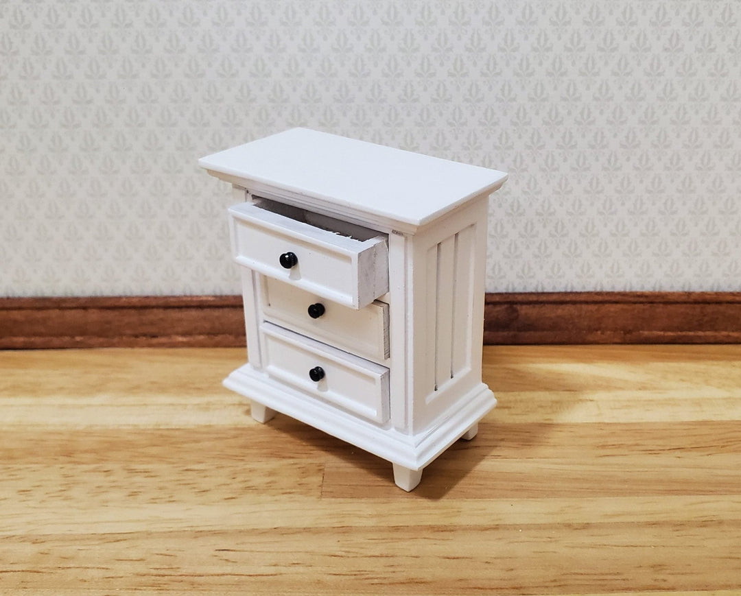 JBM Dollhouse Nightstand White Country Farmhouse Style 1:12 Scale Furniture - MiniatureCrush