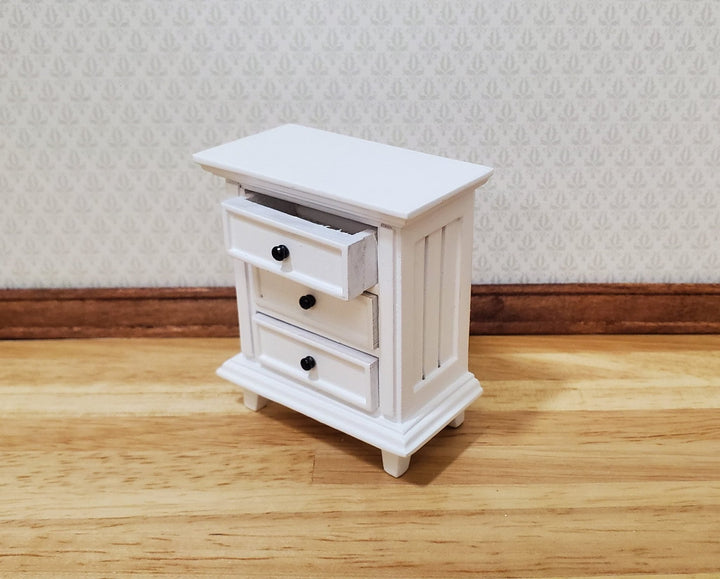 JBM Dollhouse Nightstand White Country Farmhouse Style 1:12 Scale Furniture - MiniatureCrush