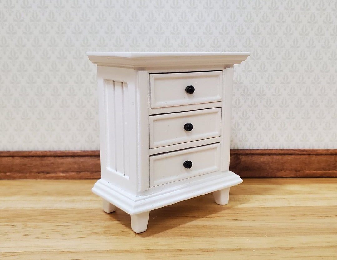JBM Dollhouse Nightstand White Country Farmhouse Style 1:12 Scale Furniture - MiniatureCrush