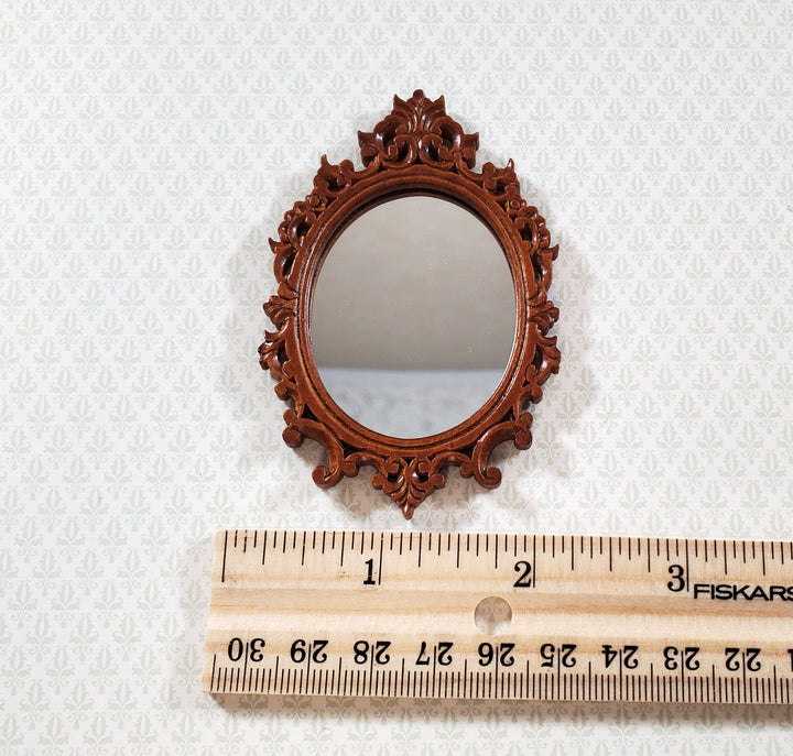 JBM Dollhouse Oval Mirror Walnut Finish Empire Style 1:12 Scale Miniature - Miniature Crush