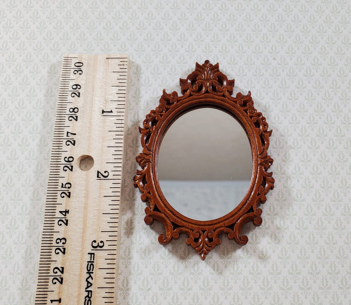 JBM Dollhouse Oval Mirror Walnut Finish Empire Style 1:12 Scale Miniature - Miniature Crush