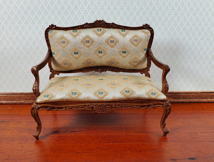 JBM Dollhouse Settee Sofa Rococo Style Walnut 1:12 Scale Miniature Furniture - Miniature Crush