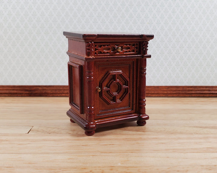 JBM Dollhouse Side Table or Nightstand with Drawer 1:12 Scale Furniture Walnut - Miniature Crush