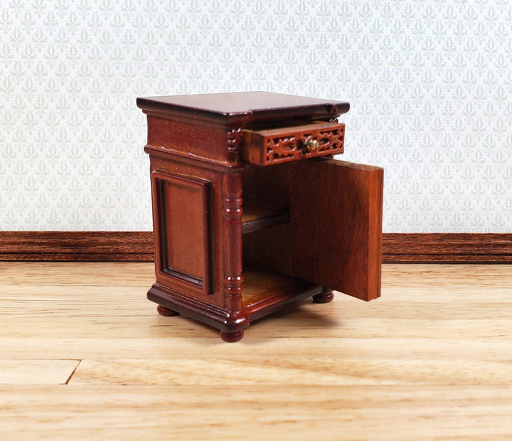 JBM Dollhouse Side Table or Nightstand with Drawer 1:12 Scale Furniture Walnut - Miniature Crush