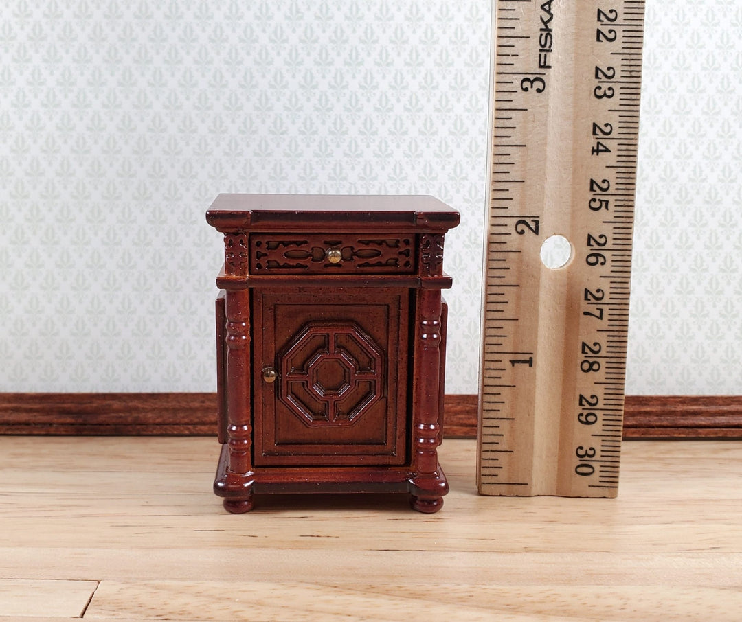 JBM Dollhouse Side Table or Nightstand with Drawer 1:12 Scale Furniture Walnut - Miniature Crush