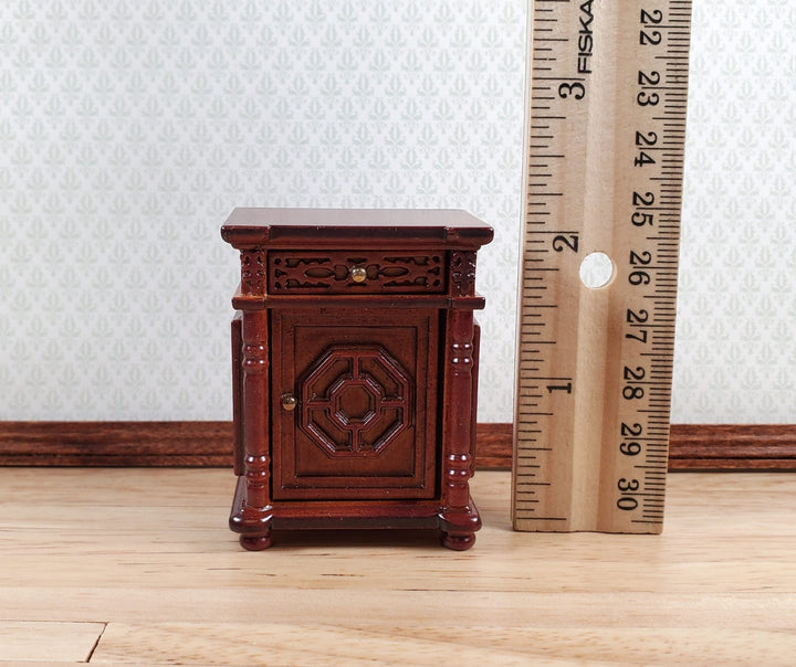 JBM Dollhouse Side Table or Nightstand with Drawer 1:12 Scale Furniture Walnut - Miniature Crush