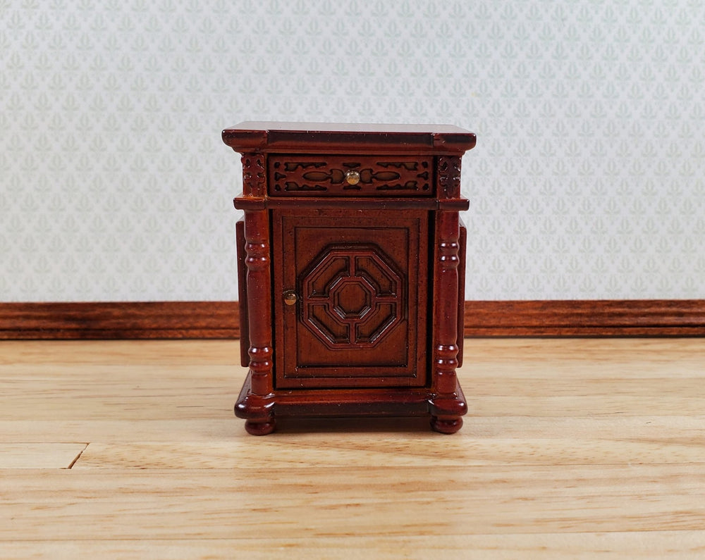 JBM Dollhouse Side Table or Nightstand with Drawer 1:12 Scale Furniture Walnut - Miniature Crush