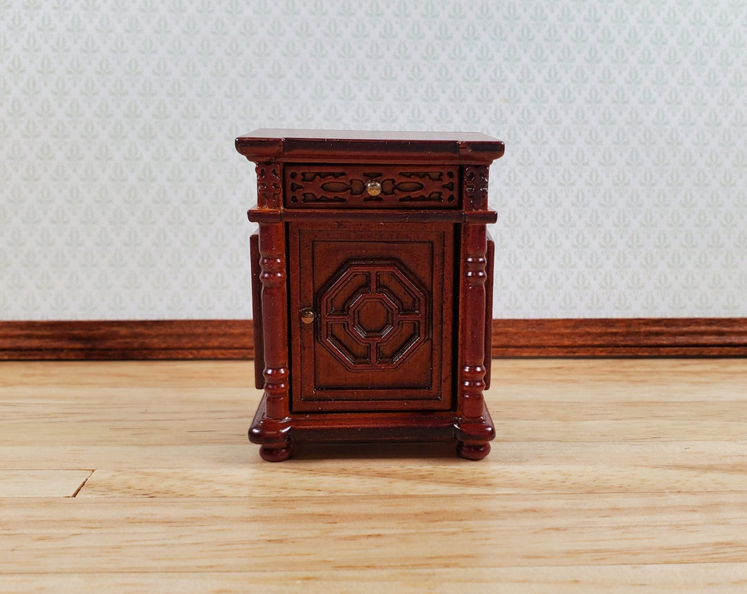 JBM Dollhouse Side Table or Nightstand with Drawer 1:12 Scale Furniture Walnut - Miniature Crush