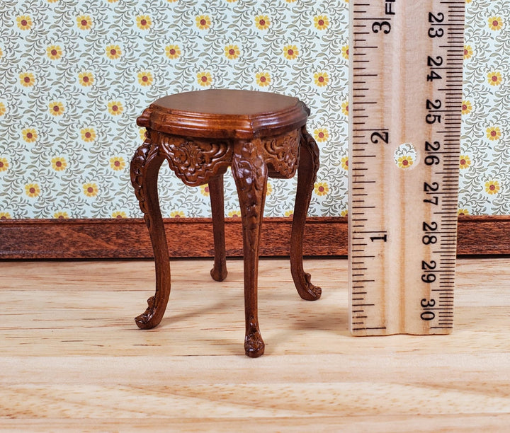 JBM Dollhouse Side Table Tall Round Walnut Finish 1:12 Scale Miniature Furniture - Miniature Crush