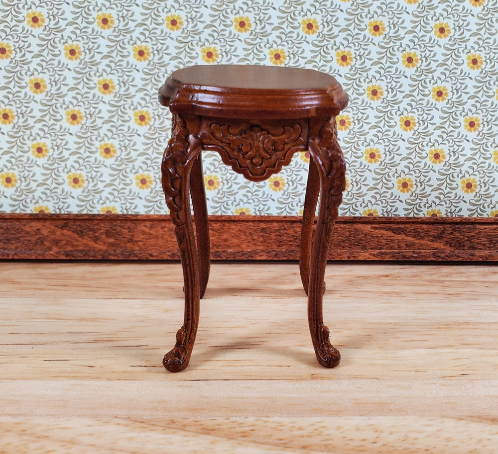 JBM Dollhouse Side Table Tall Round Walnut Finish 1:12 Scale Miniature Furniture - Miniature Crush