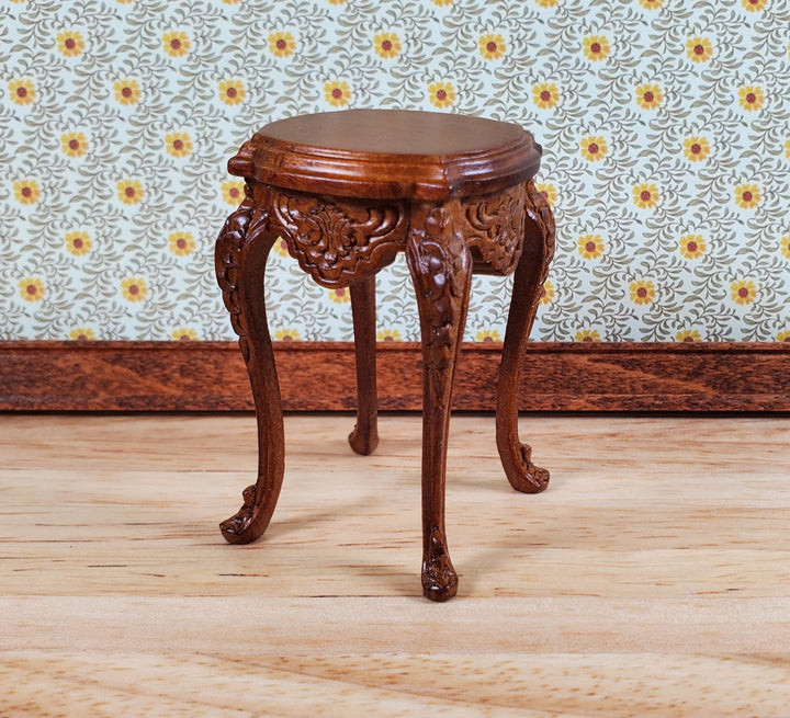 JBM Dollhouse Side Table Tall Round Walnut Finish 1:12 Scale Miniature Furniture - Miniature Crush