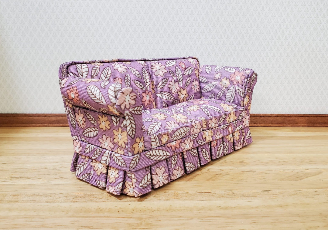 JBM Dollhouse Sofa Couch Purple Floral Modern Style 1:12 Scale Furniture - MiniatureCrush