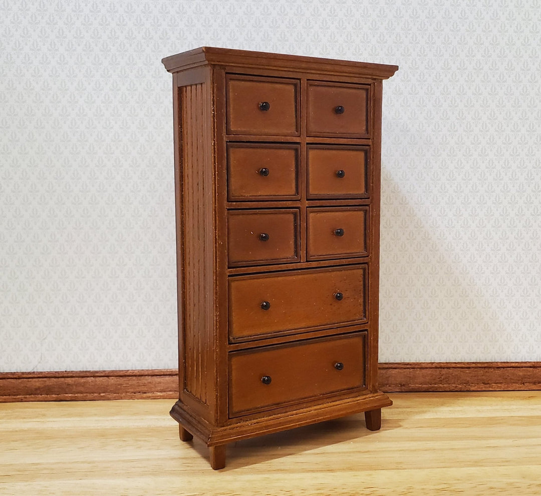 JBM Dollhouse Tall Dresser Country Style Walnut Finish 1:12 Scale Furniture - MiniatureCrush