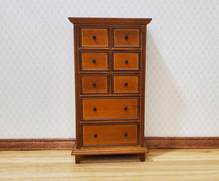 JBM Dollhouse Tall Dresser Country Style Walnut Finish 1:12 Scale Furniture - MiniatureCrush