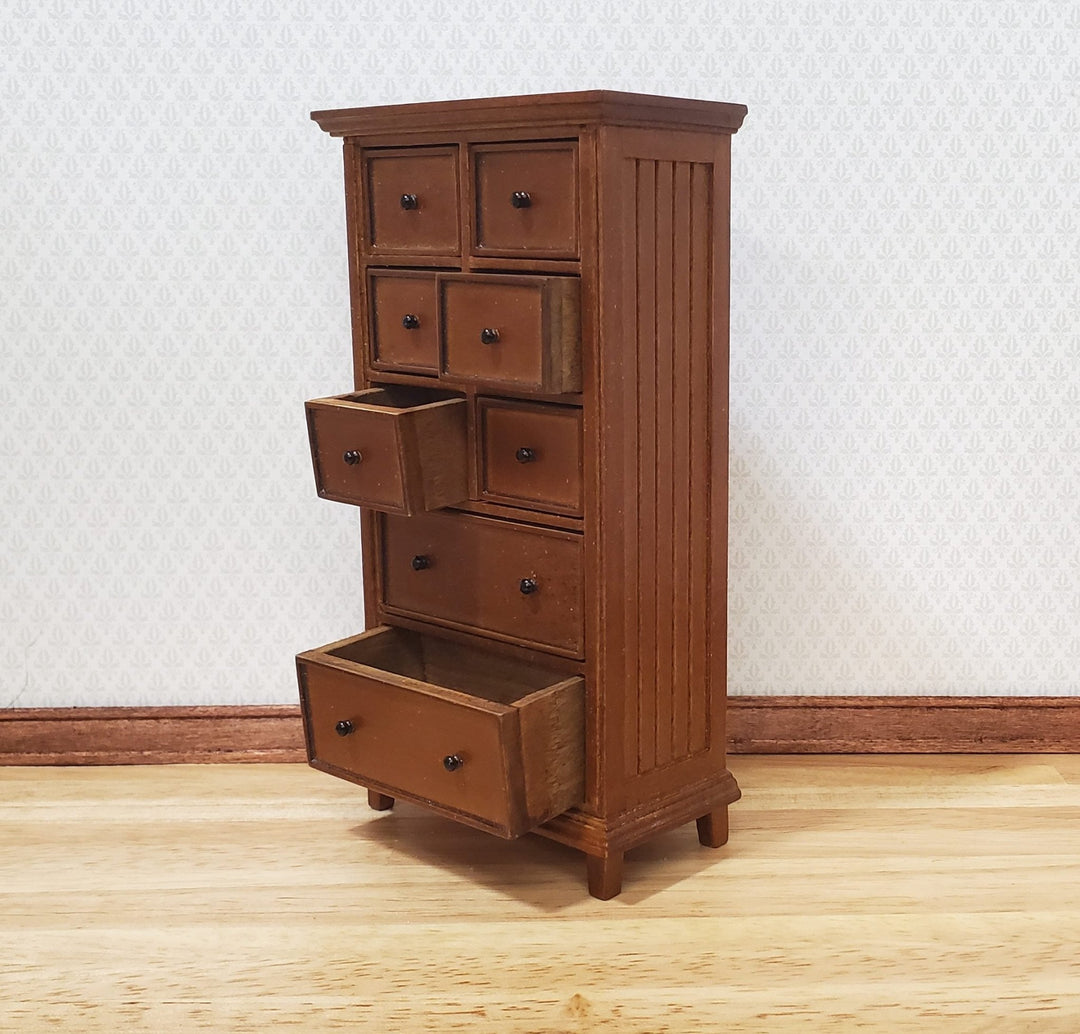 JBM Dollhouse Tall Dresser Country Style Walnut Finish 1:12 Scale Furniture - MiniatureCrush