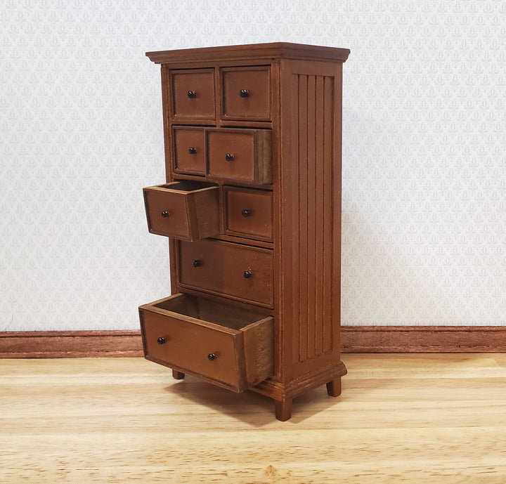 JBM Dollhouse Tall Dresser Country Style Walnut Finish 1:12 Scale Furniture - MiniatureCrush