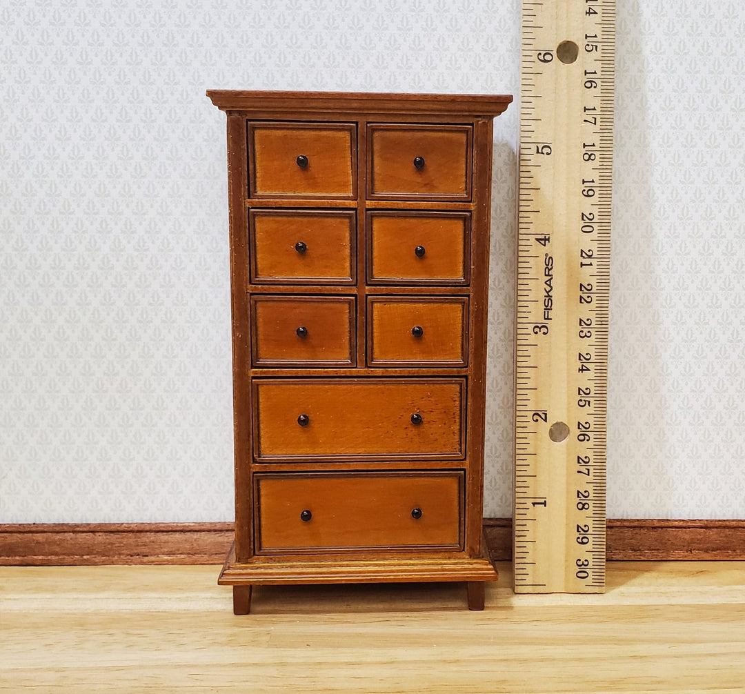 JBM Dollhouse Tall Dresser Country Style Walnut Finish 1:12 Scale Furniture - MiniatureCrush