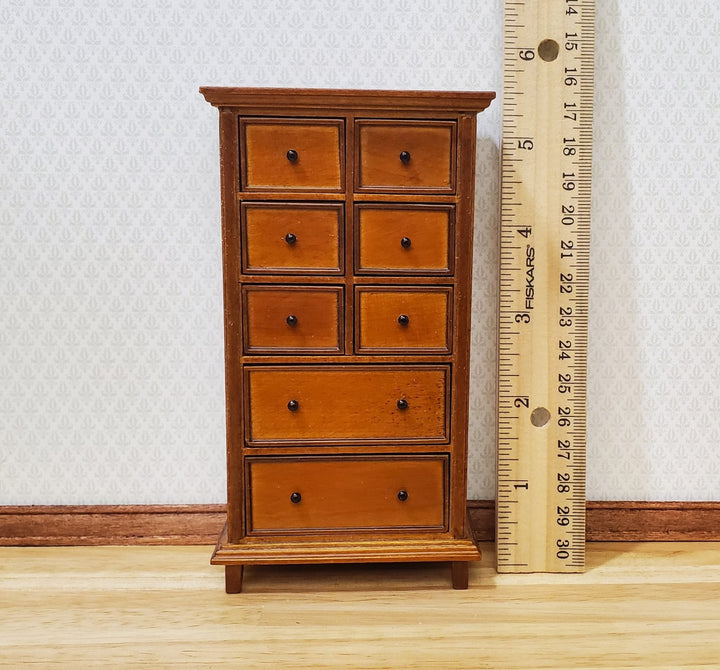 JBM Dollhouse Tall Dresser Country Style Walnut Finish 1:12 Scale Furniture - MiniatureCrush