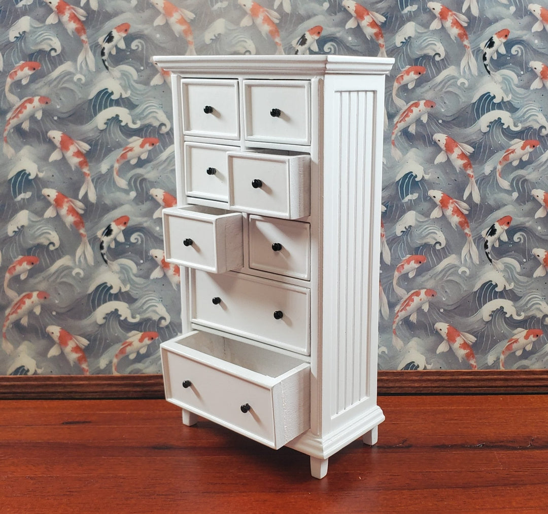 JBM Dollhouse Tall Dresser Country Style White Finish 1:12 Scale Furniture - MiniatureCrush