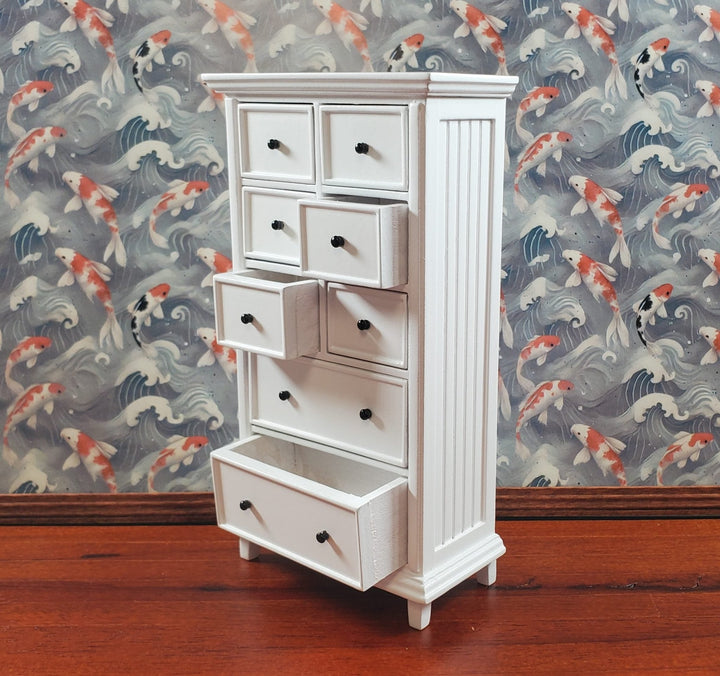 JBM Dollhouse Tall Dresser Country Style White Finish 1:12 Scale Furniture - MiniatureCrush