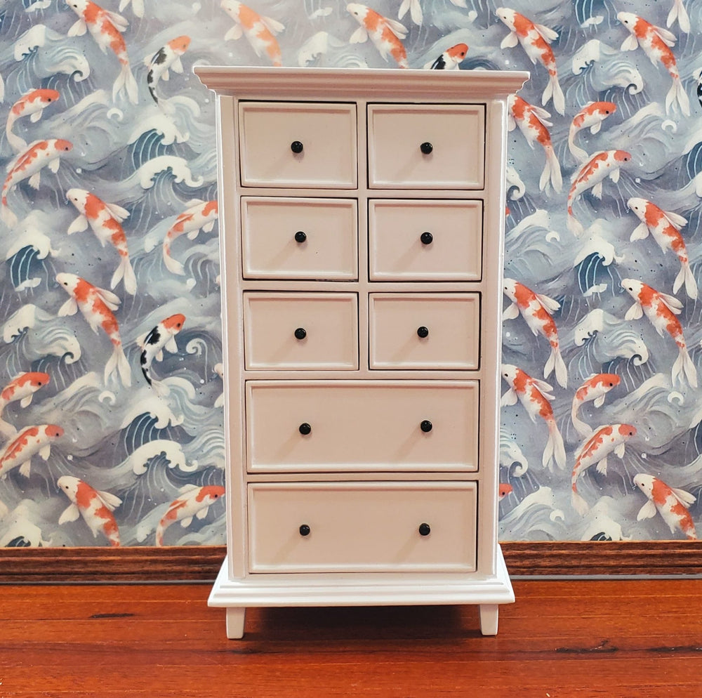 JBM Dollhouse Tall Dresser Country Style White Finish 1:12 Scale Furniture - MiniatureCrush