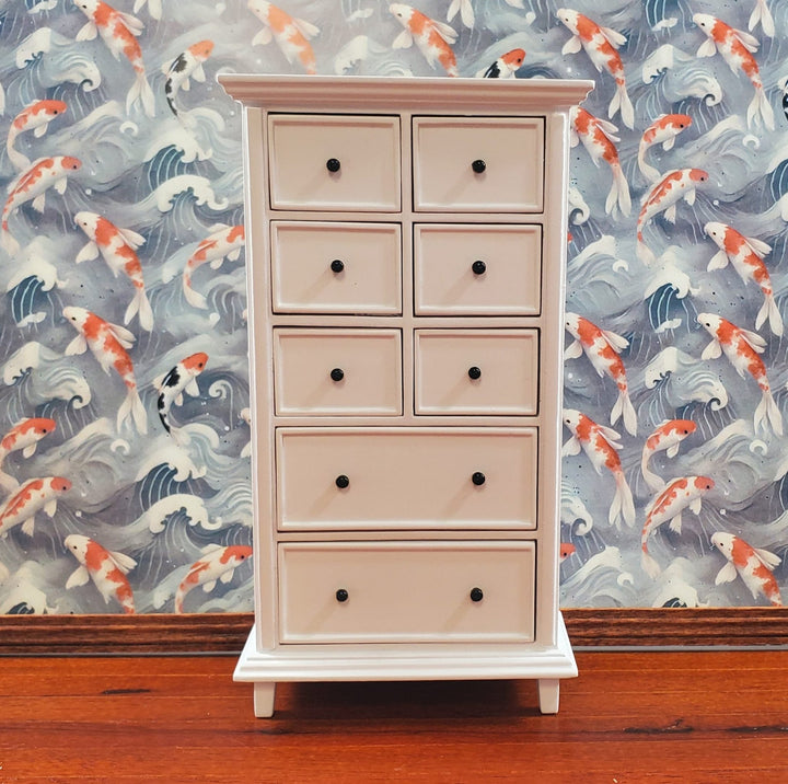 JBM Dollhouse Tall Dresser Country Style White Finish 1:12 Scale Furniture - MiniatureCrush