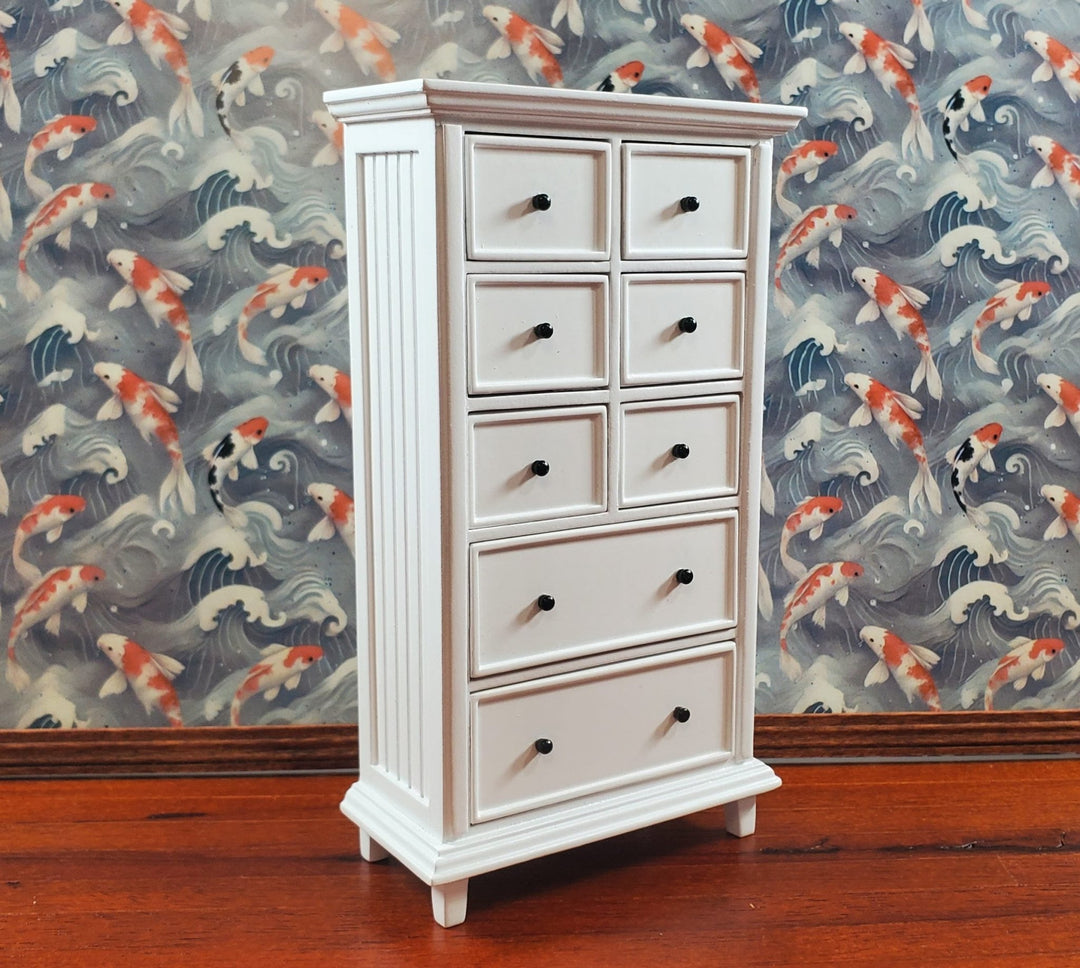 JBM Dollhouse Tall Dresser Country Style White Finish 1:12 Scale Furniture - MiniatureCrush