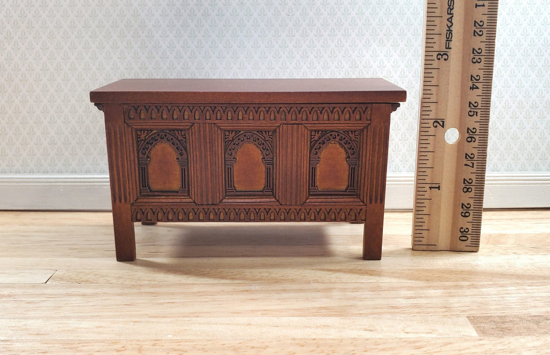 JBM Dollhouse Trunk Chest Tudor Gothic Style Walnut Finish 1:12 Scale Miniature - MiniatureCrush
