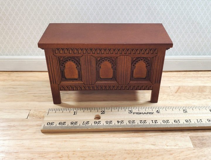 JBM Dollhouse Trunk Chest Tudor Gothic Style Walnut Finish 1:12 Scale Miniature - MiniatureCrush