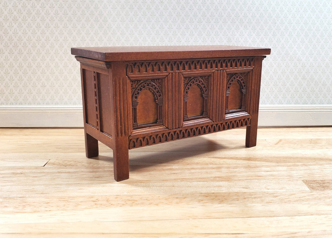 JBM Dollhouse Trunk Chest Tudor Gothic Style Walnut Finish 1:12 Scale Miniature - MiniatureCrush